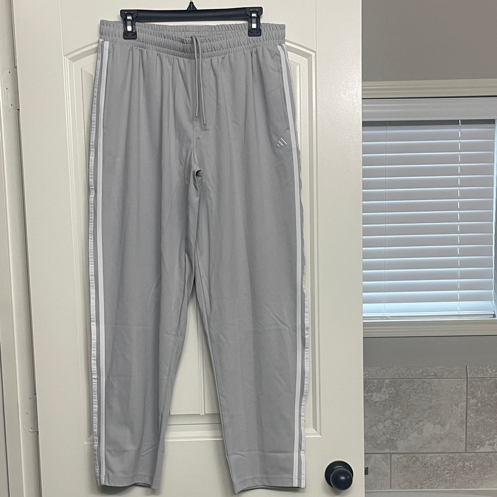adidas Light Gray Track Pants with White Side Stripes